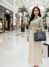 Alligator Print Triple Compartment Satchel Handbag - A New Day Black